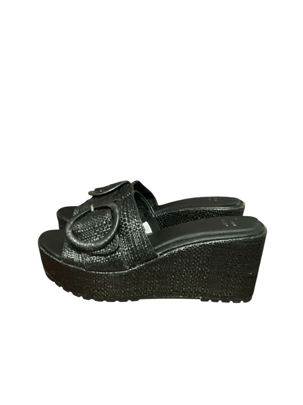 a new day Black Woven Platform Slide Sandals with Buckle